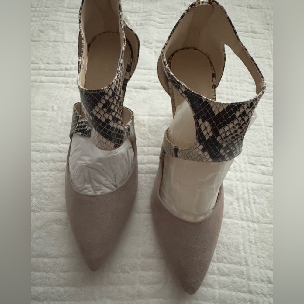 Marc Fisher Beige and Snakeskin Heels